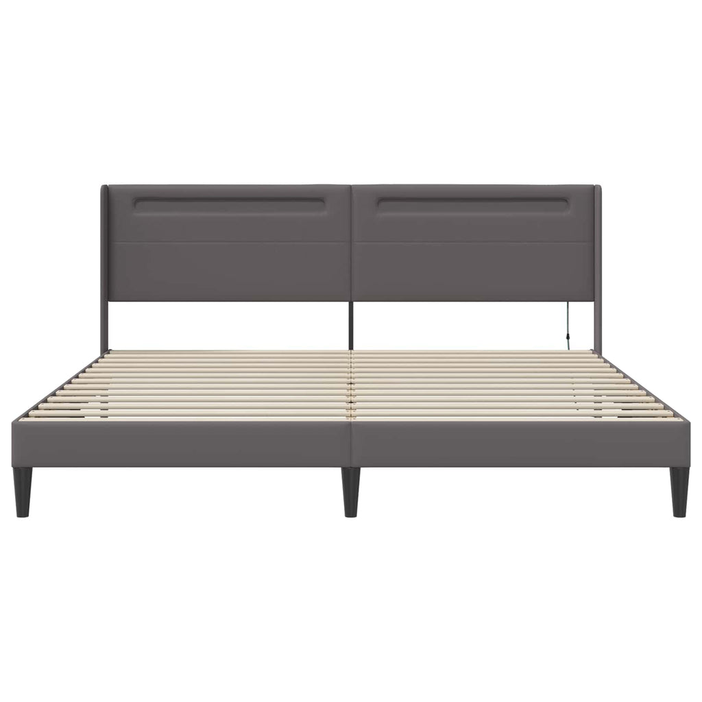 vidaXL Ramka łóżka z paskami LED Szary 200 x 200 cm Ekoskóra