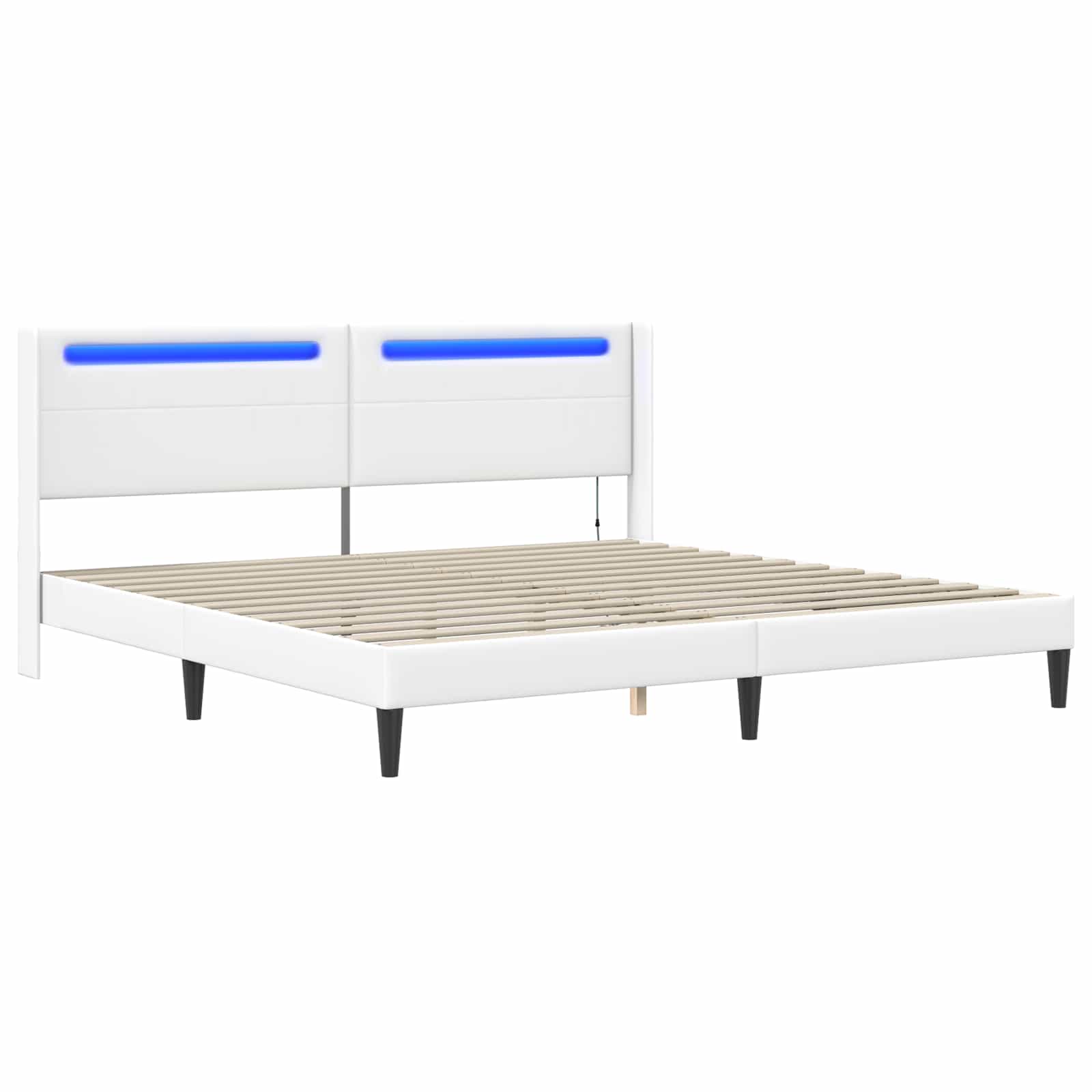 vidaXL Ramka łóżka z paskami LED Biały 200 x 200 cm Ekoskóra