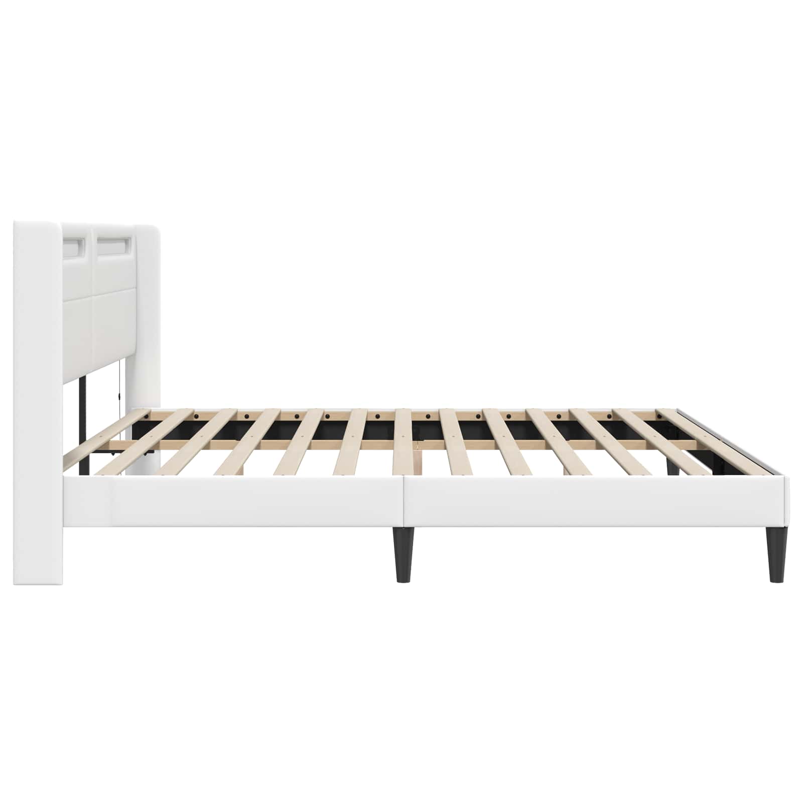 vidaXL Ramka łóżka z paskami LED Biały 200 x 200 cm Ekoskóra