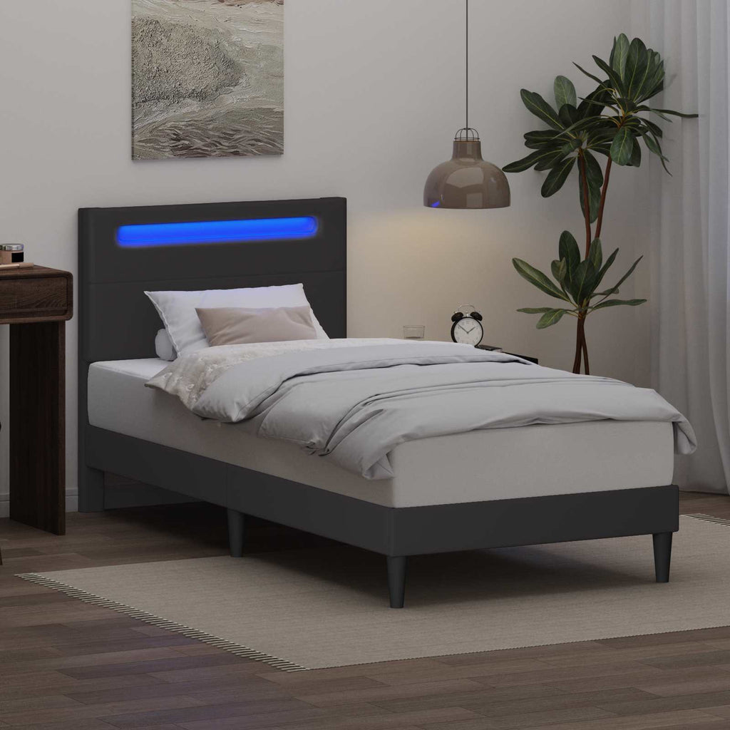vidaXL Ramka łóżka z paskami LED Szary 90 x 190 cm Ekoskóra
