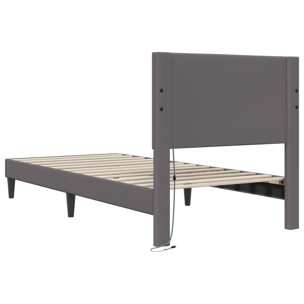vidaXL Ramka łóżka z paskami LED Szary 90 x 190 cm Ekoskóra