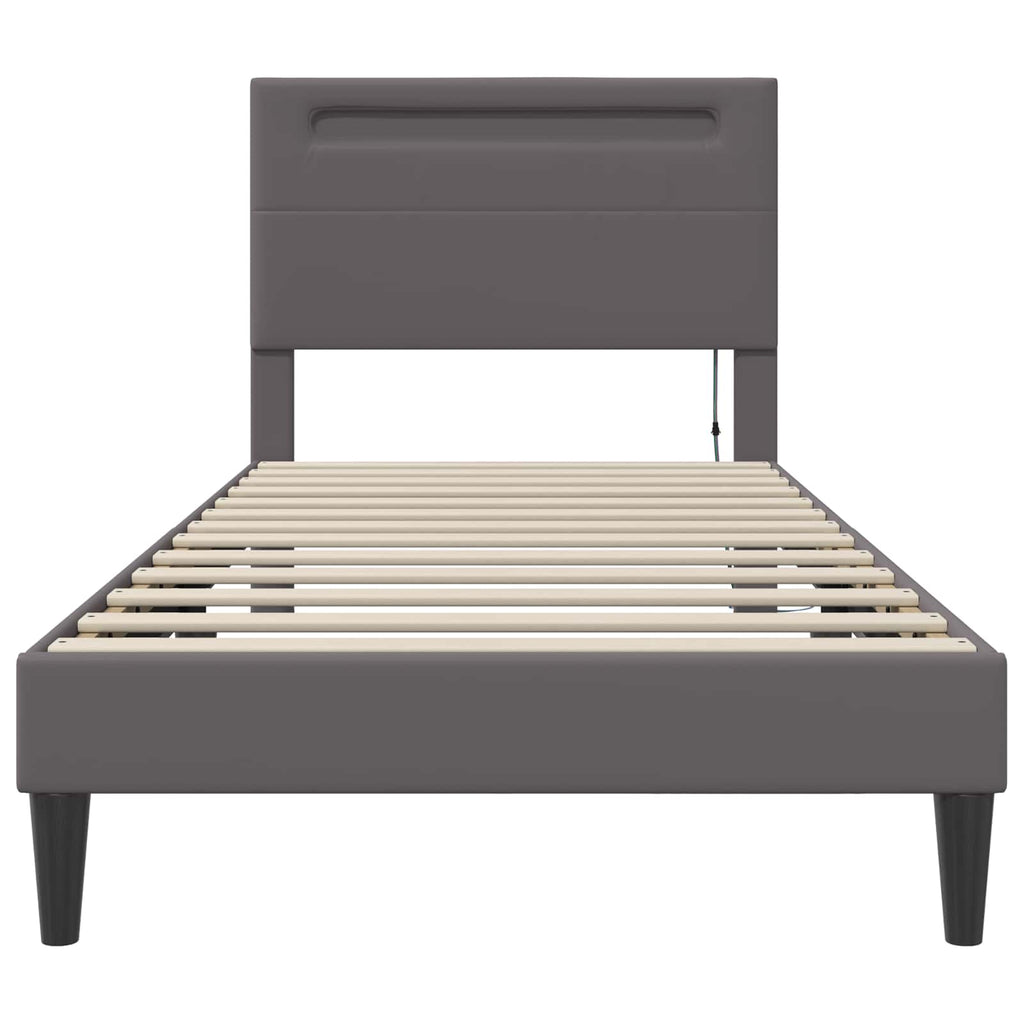 vidaXL Ramka łóżka z paskami LED Szary 90 x 190 cm Ekoskóra