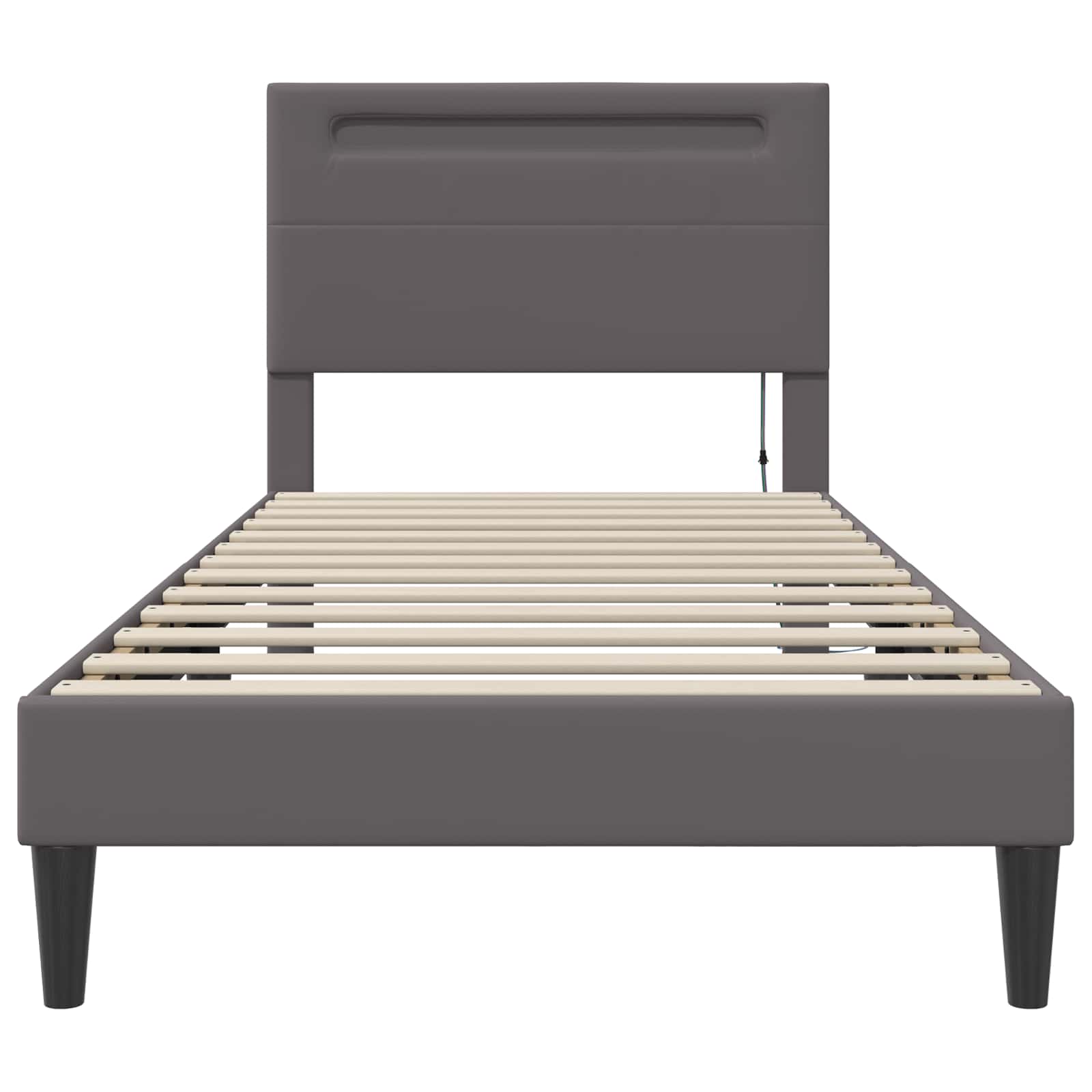 vidaXL Ramka łóżka z paskami LED Szary 90 x 190 cm Ekoskóra