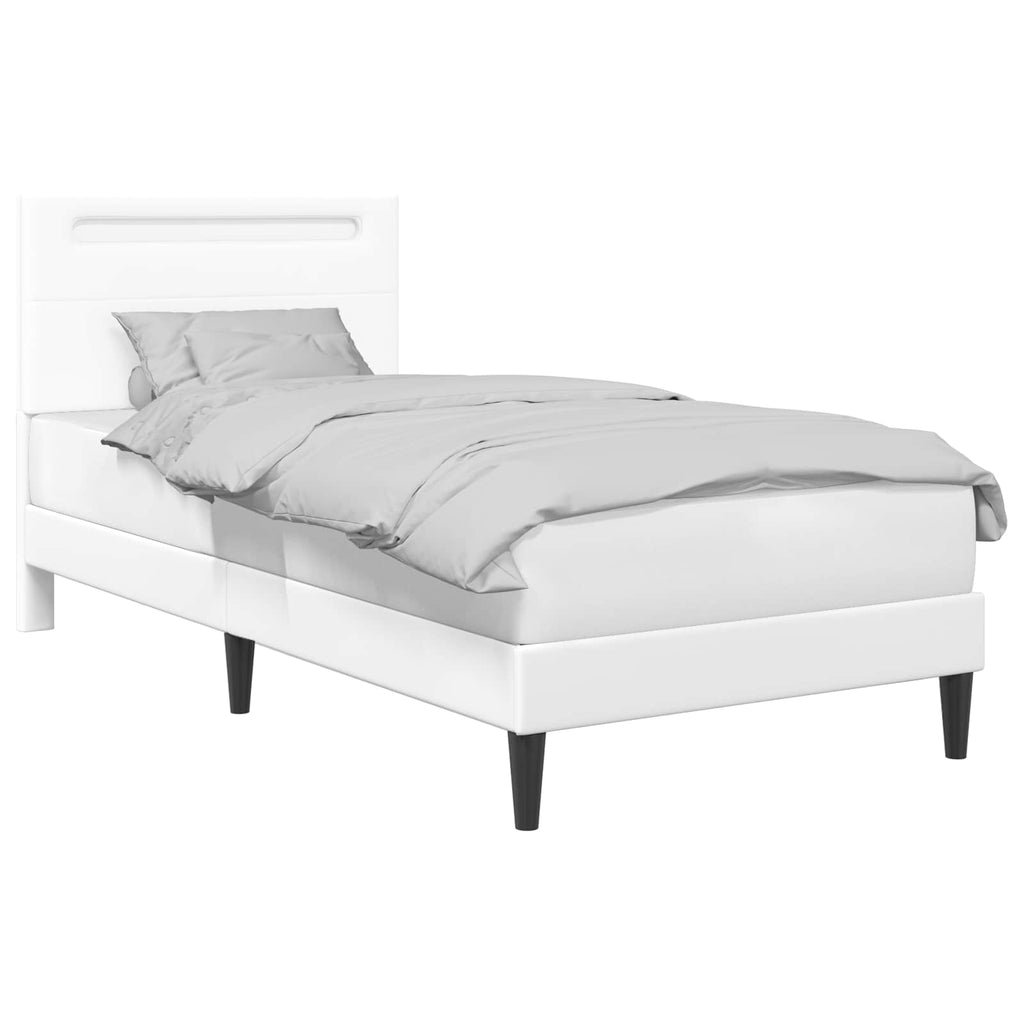 vidaXL Ramka łóżka z paskami LED Biały 90 x 190 cm Ekoskóra