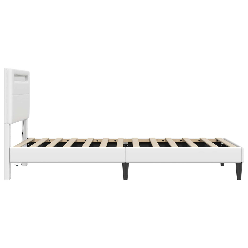 vidaXL Ramka łóżka z paskami LED Biały 90 x 190 cm Ekoskóra