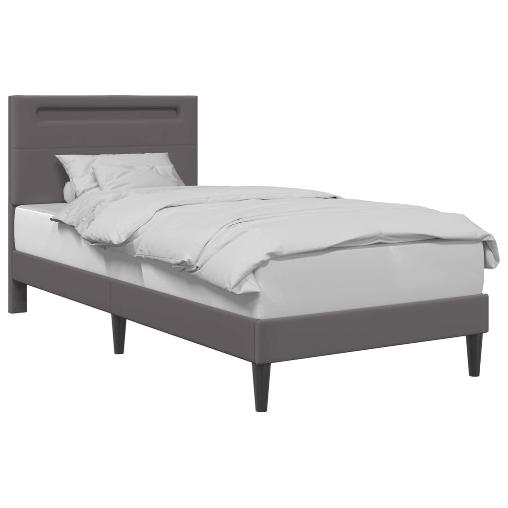 vidaXL Ramka łóżka z paskami LED Szary 90 x 200 cm Ekoskóra
