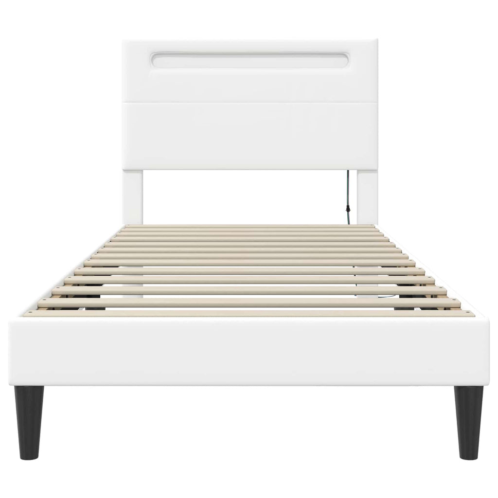 vidaXL Ramka łóżka z paskami LED Biały 90 x 200 cm Ekoskóra