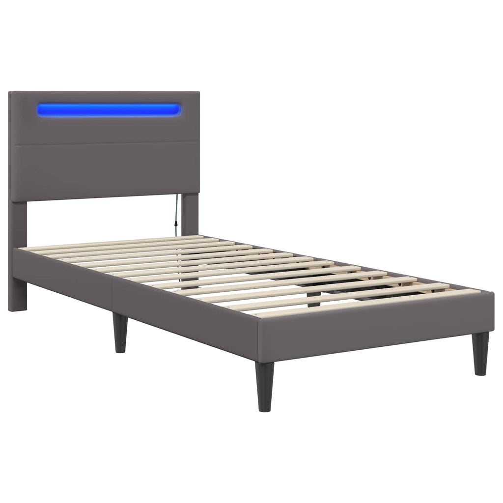 vidaXL Ramka łóżka z paskami LED Szary 100 x 200 cm Ekoskóra