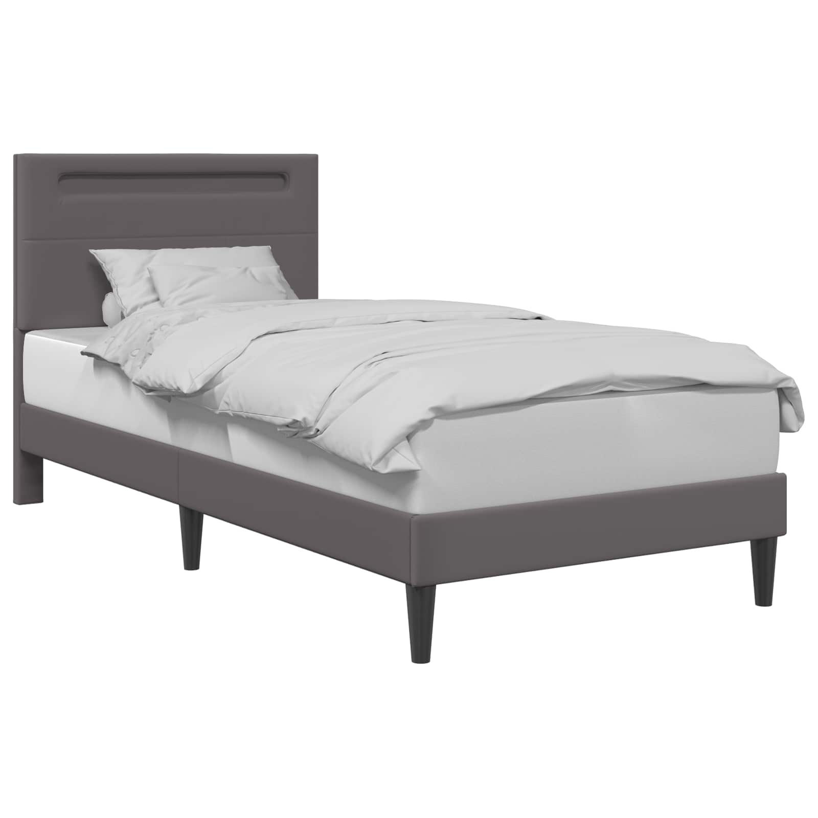 vidaXL Ramka łóżka z paskami LED Szary 100 x 200 cm Ekoskóra