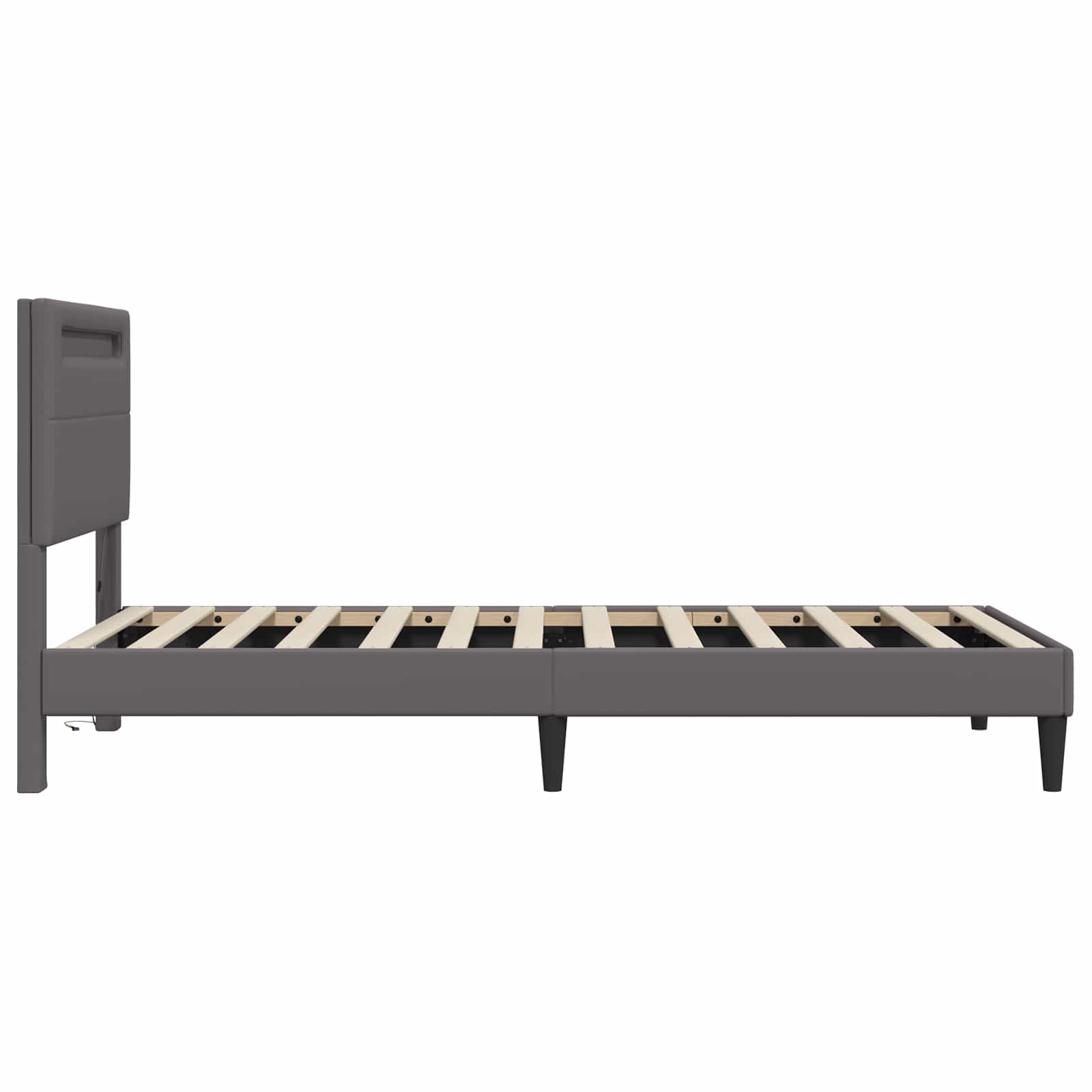 vidaXL Ramka łóżka z paskami LED Szary 100 x 200 cm Ekoskóra