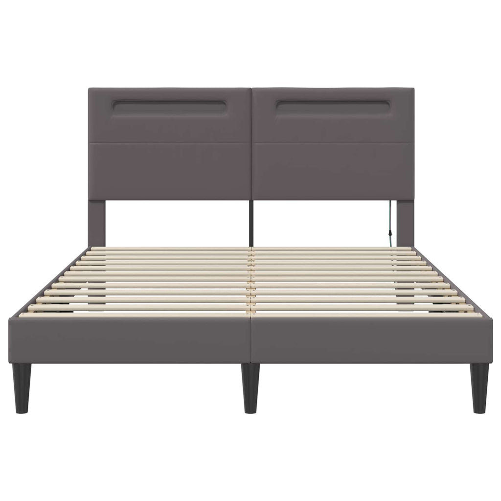vidaXL Ramka łóżka z paskami LED Szary 120 x 190 cm Ekoskóra