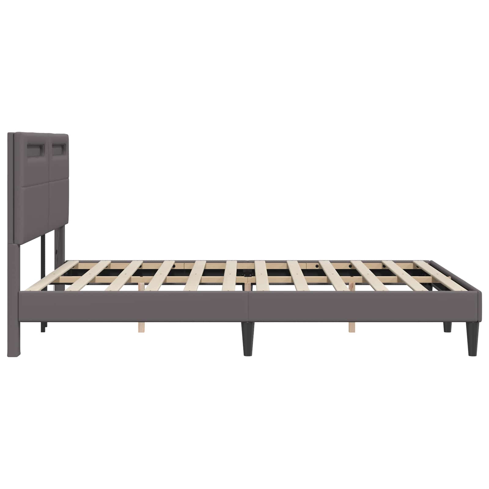vidaXL Ramka łóżka z paskami LED Szary 120 x 190 cm Ekoskóra