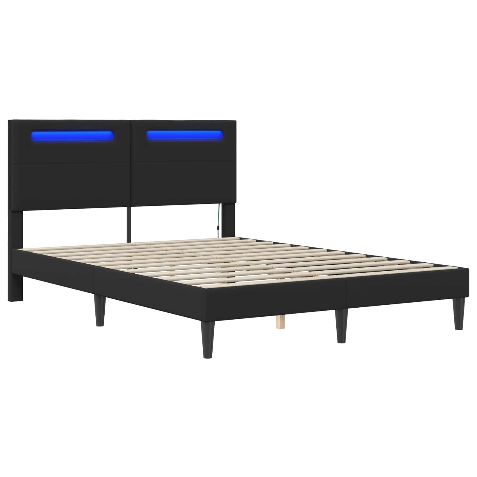 vidaXL Ramka łóżka z paskami LED Czarny 120 x 190 cm Ekoskóra