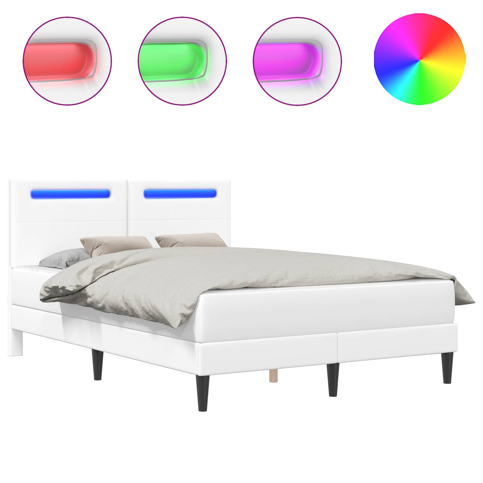 vidaXL Ramka łóżka z paskami LED Biały 120 x 190 cm Ekoskóra