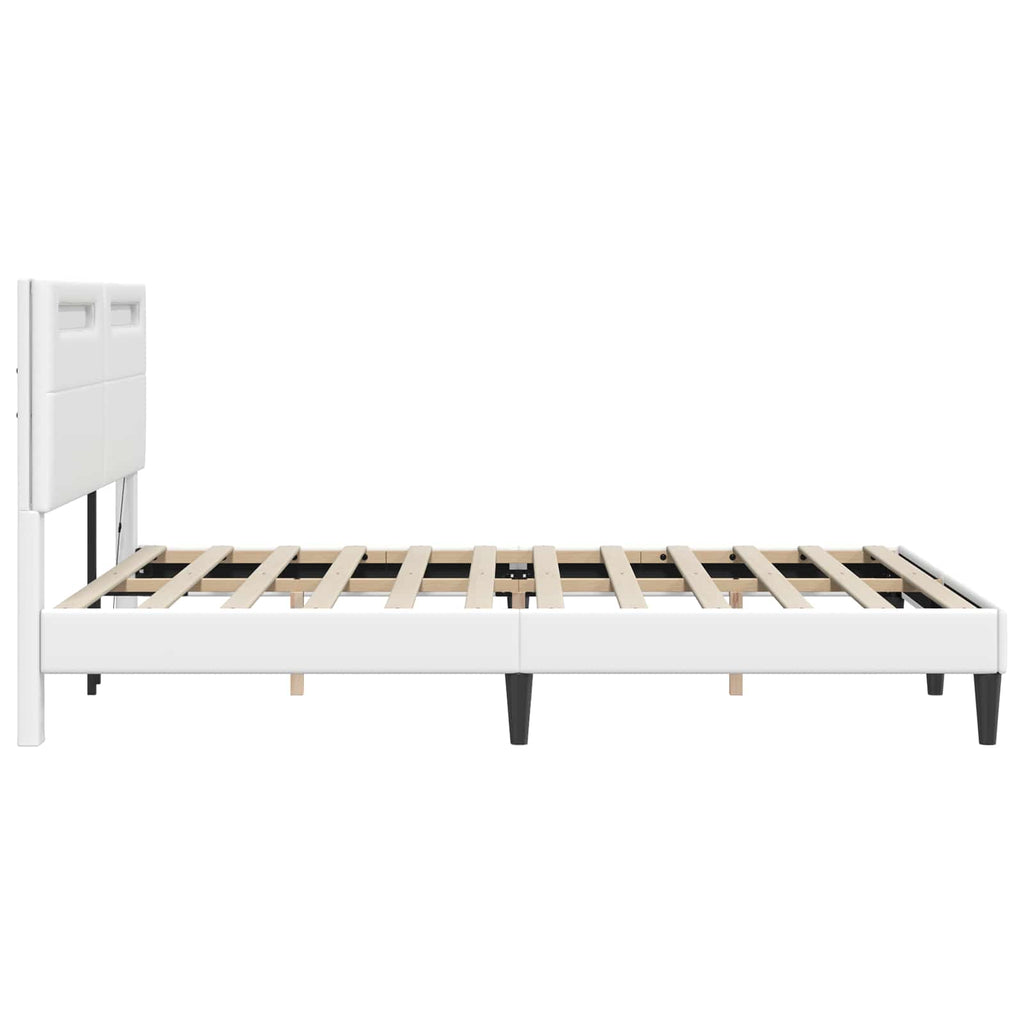 vidaXL Ramka łóżka z paskami LED Biały 120 x 190 cm Ekoskóra