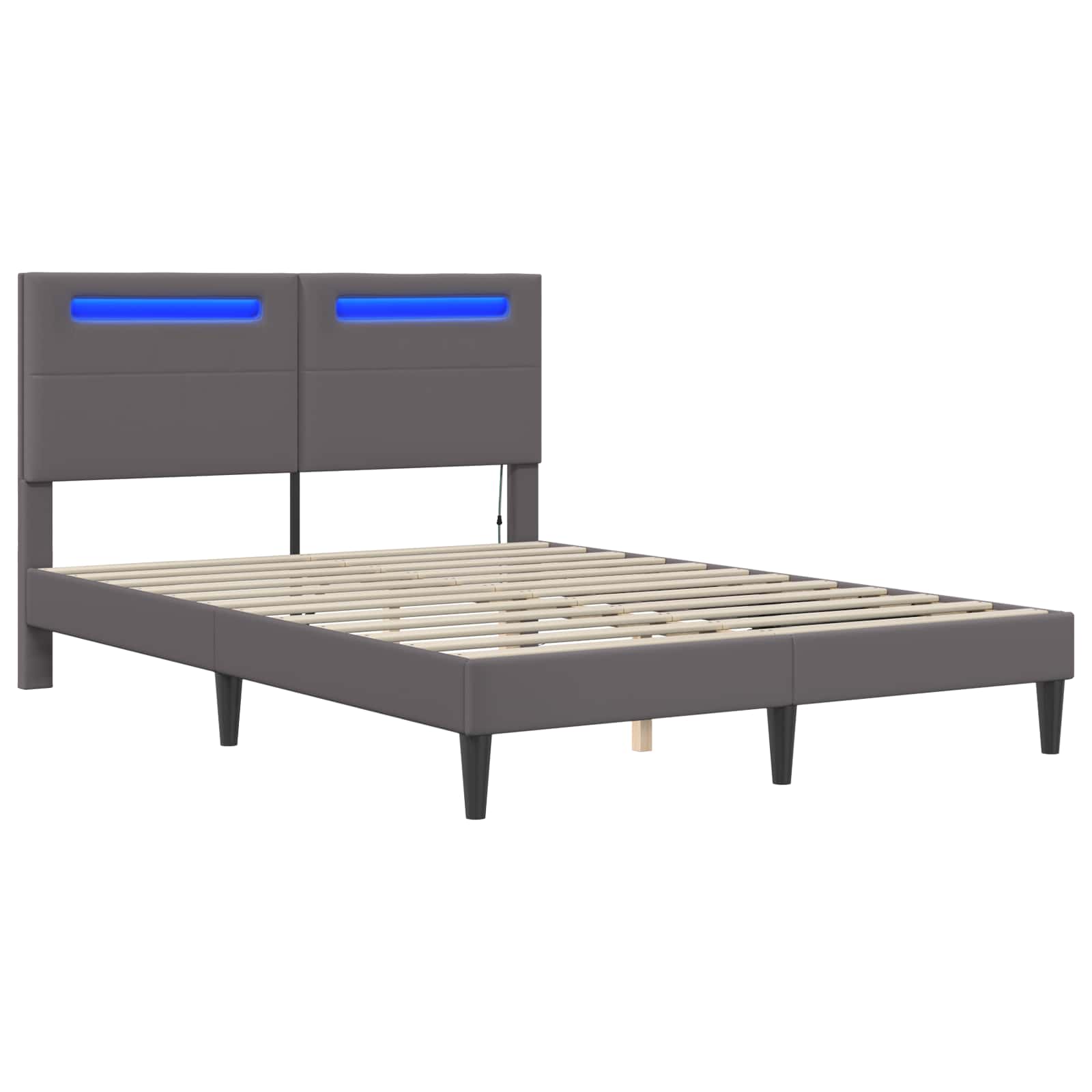 vidaXL Ramka łóżka z paskami LED Szary 120 x 200 cm Ekoskóra