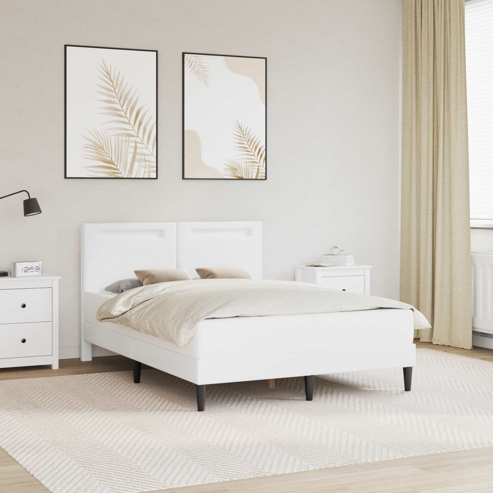 vidaXL Ramka łóżka z paskami LED Biały 120 x 200 cm Ekoskóra