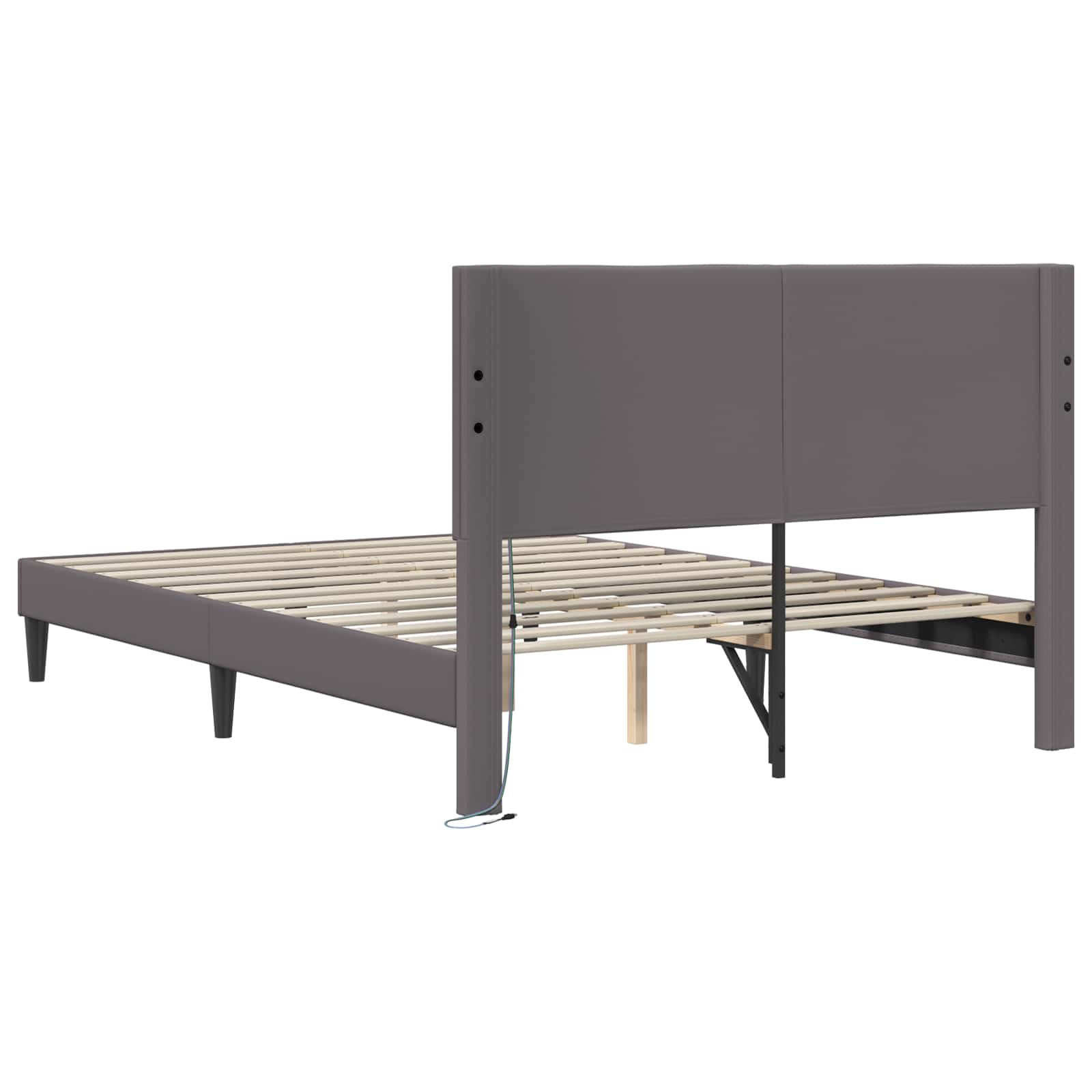 vidaXL Ramka łóżka z paskami LED Szary 140 x 200 cm Ekoskóra