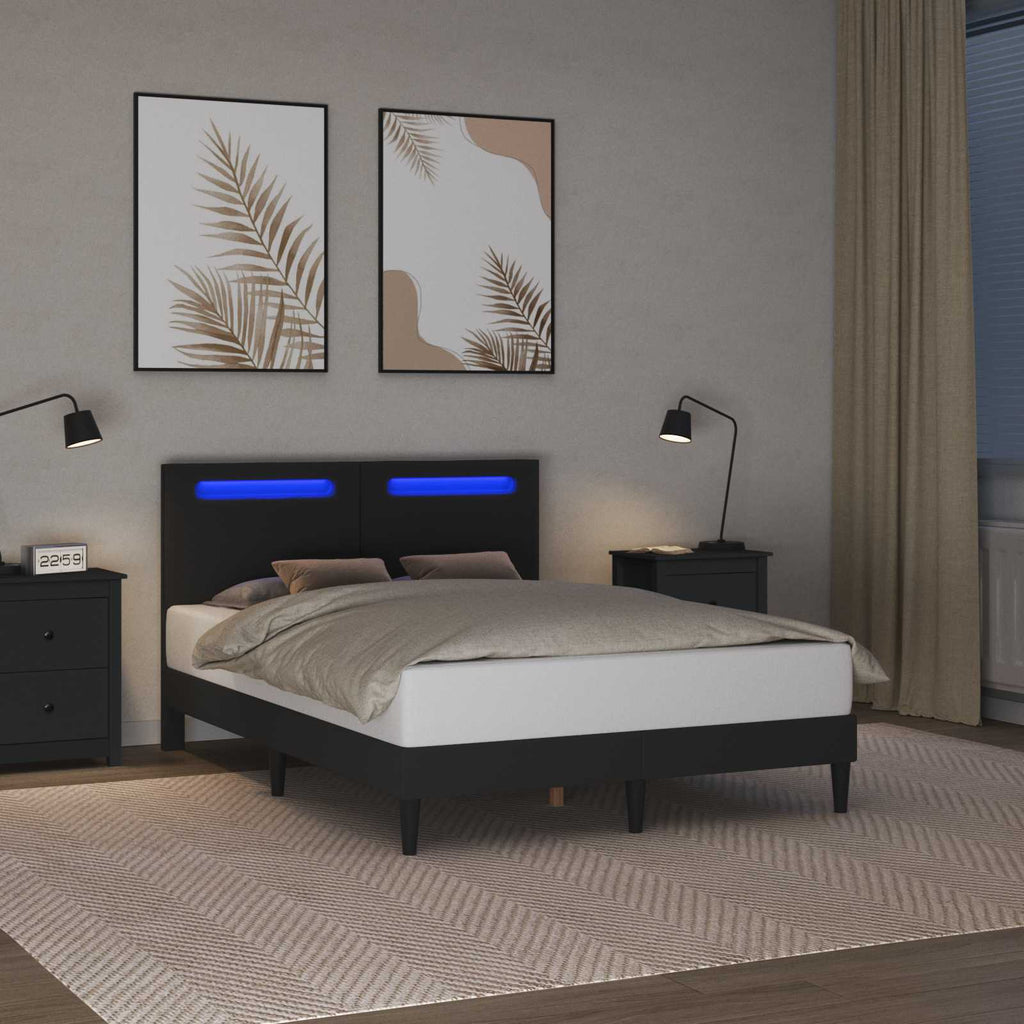 vidaXL Ramka łóżka z paskami LED Czarny 140 x 200 cm Ekoskóra