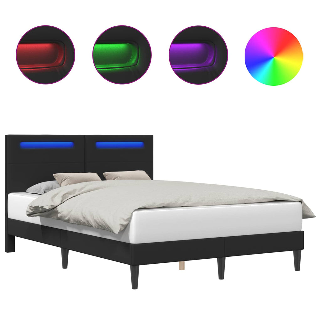 vidaXL Ramka łóżka z paskami LED Czarny 140 x 200 cm Ekoskóra