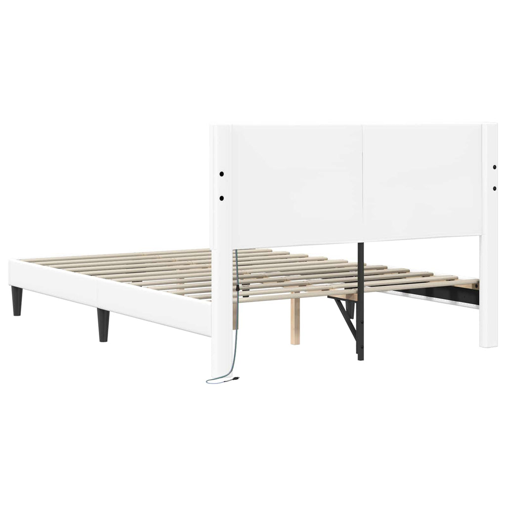 vidaXL Ramka łóżka z paskami LED Biały 140 x 200 cm Ekoskóra