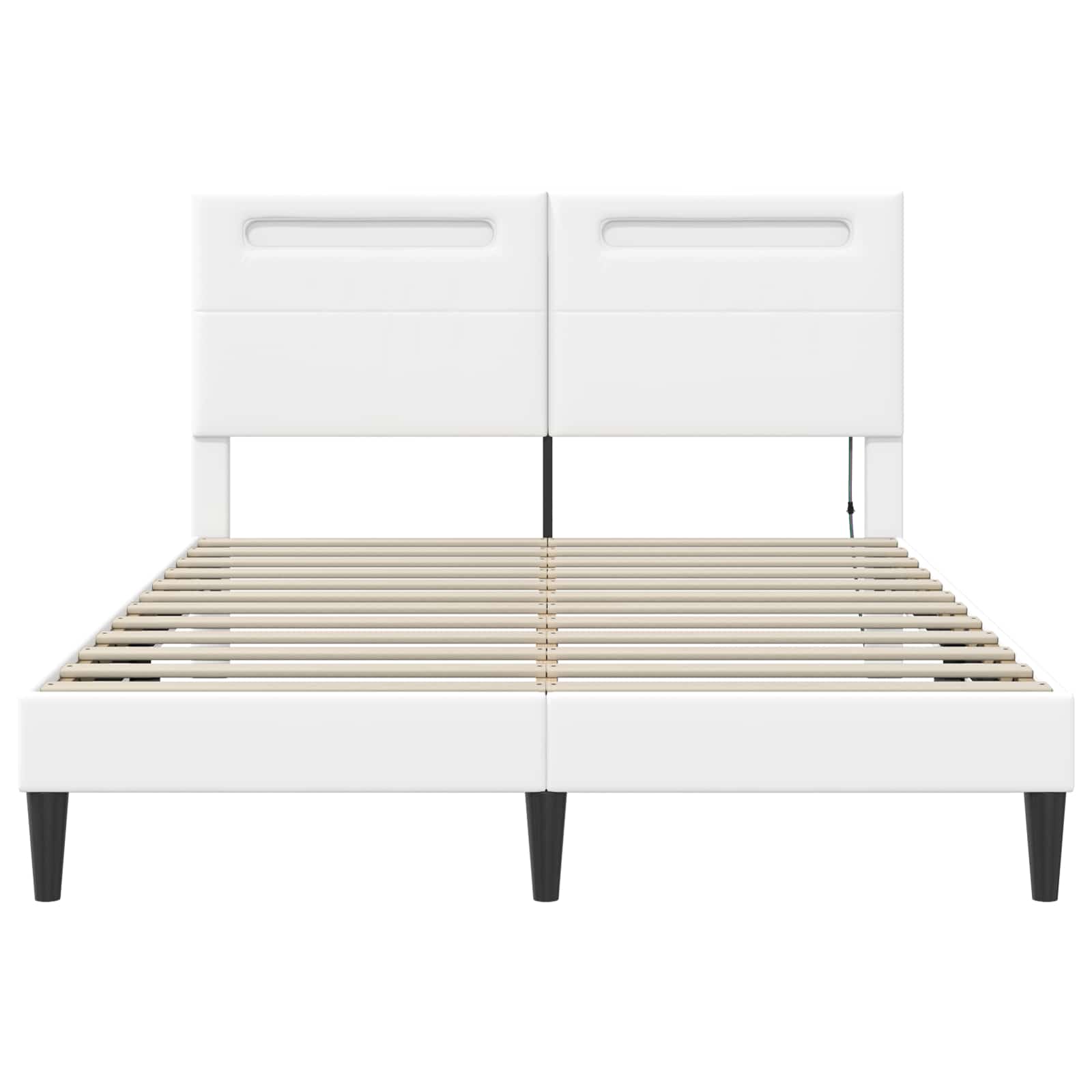vidaXL Ramka łóżka z paskami LED Biały 140 x 200 cm Ekoskóra