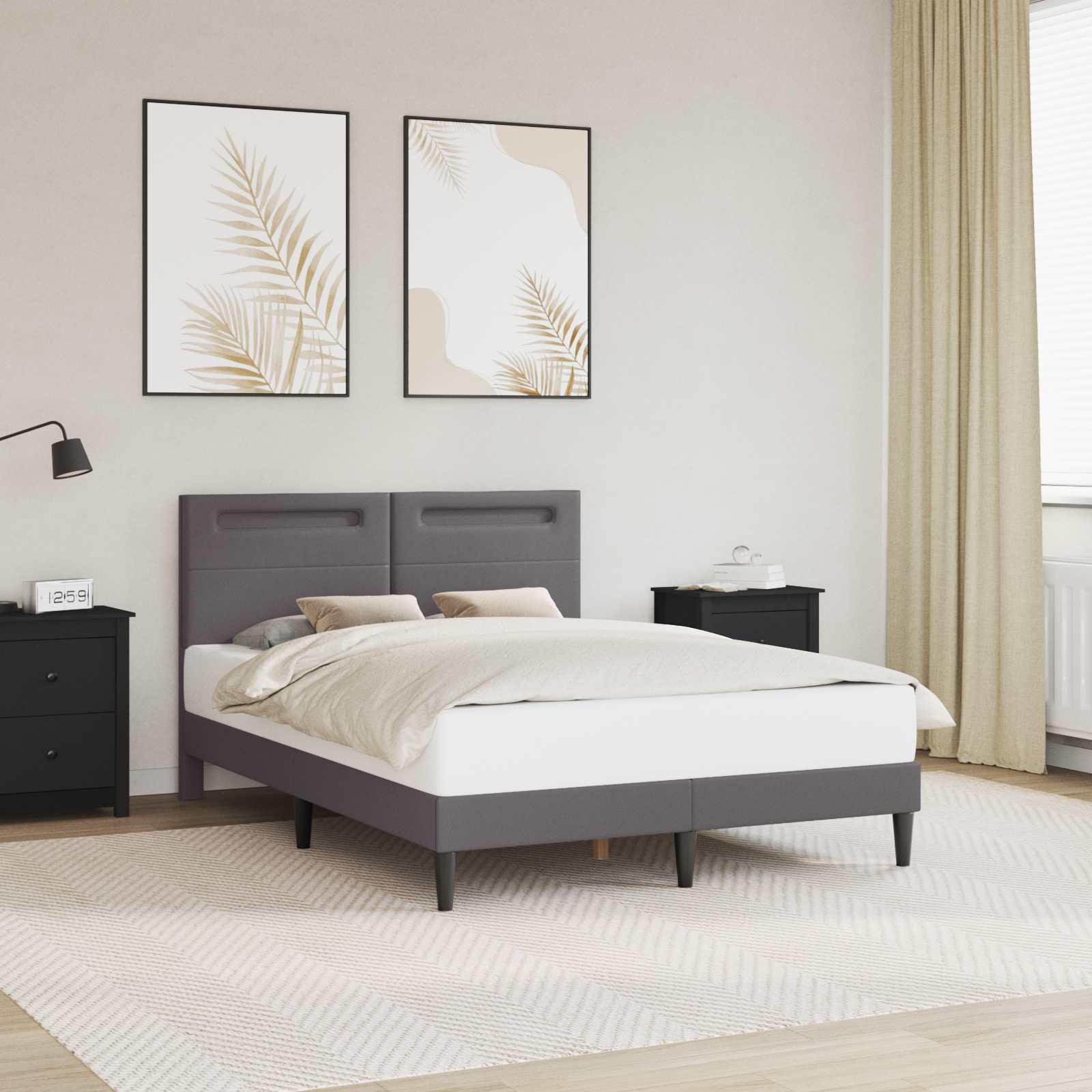 vidaXL Ramka łóżka z paskami LED Szary 160 x 200 cm Ekoskóra