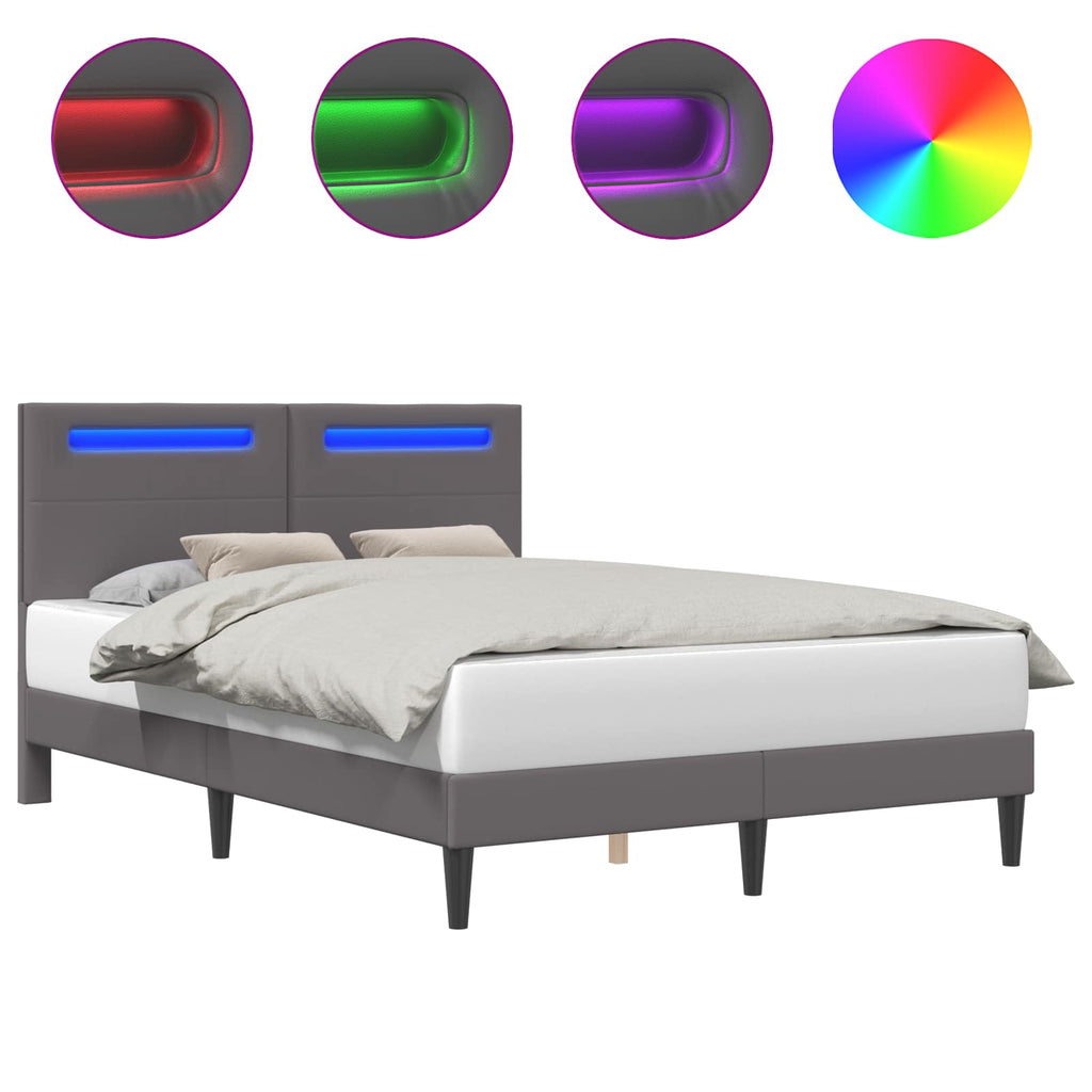 vidaXL Ramka łóżka z paskami LED Szary 160 x 200 cm Ekoskóra