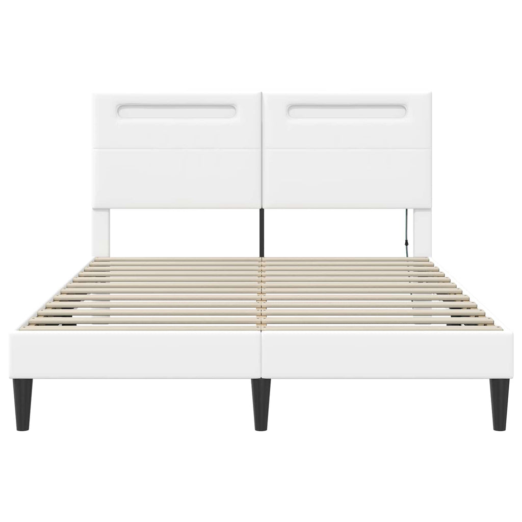 vidaXL Ramka łóżka z paskami LED Biały 160 x 200 cm Ekoskóra