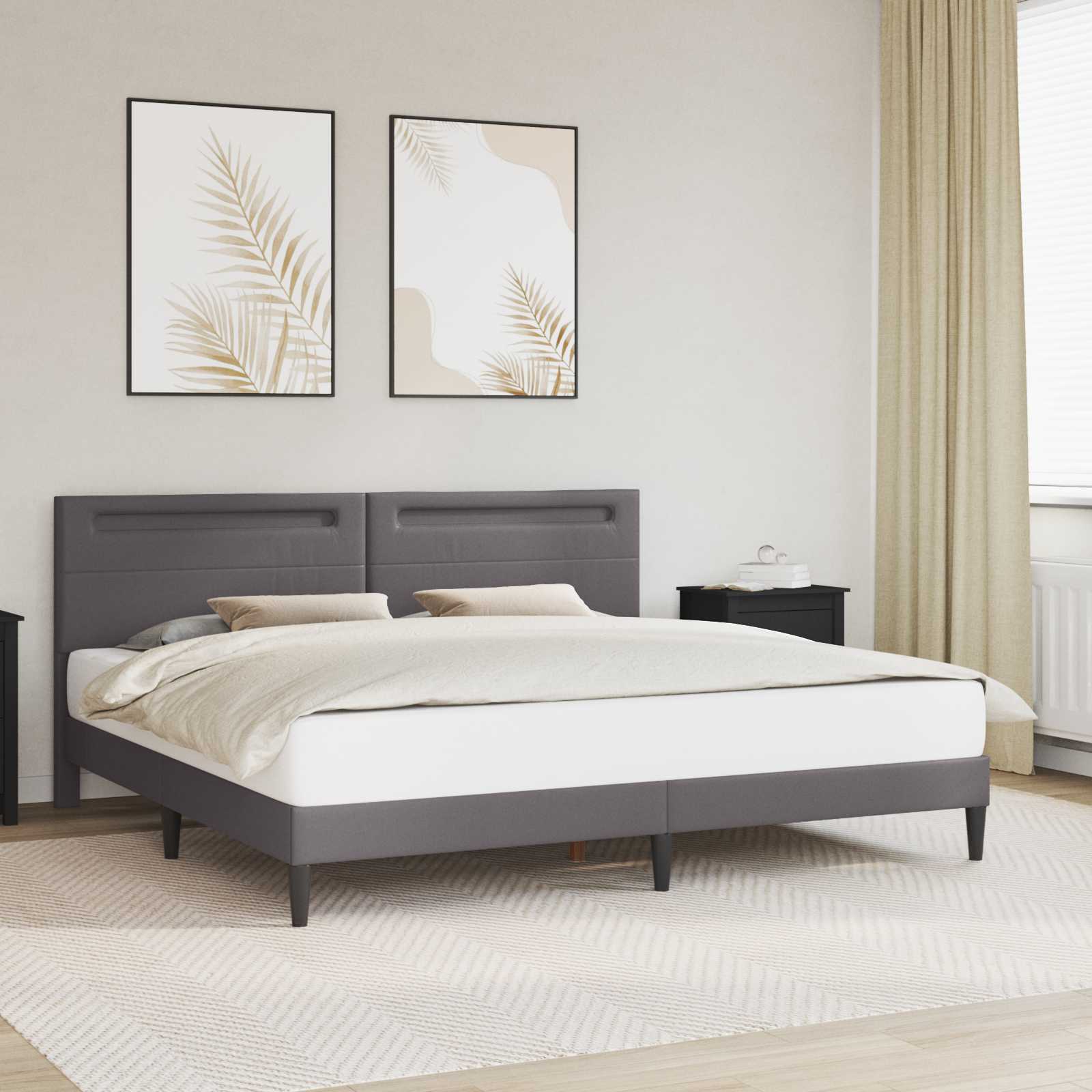 vidaXL Ramka łóżka z paskami LED Szary 180 x 200 cm Ekoskóra