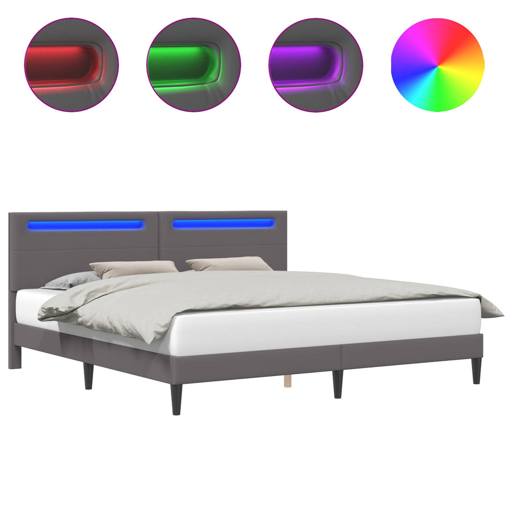vidaXL Ramka łóżka z paskami LED Szary 180 x 200 cm Ekoskóra