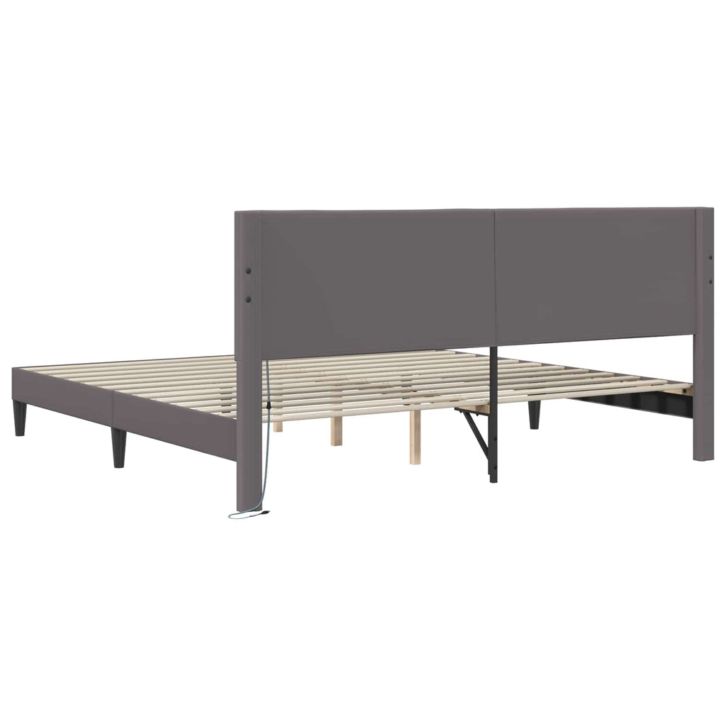 vidaXL Ramka łóżka z paskami LED Szary 180 x 200 cm Ekoskóra
