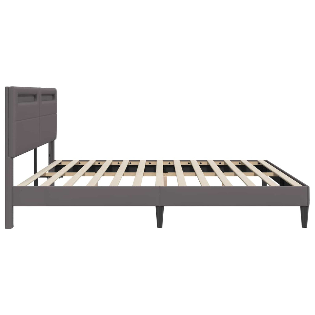 vidaXL Ramka łóżka z paskami LED Szary 180 x 200 cm Ekoskóra