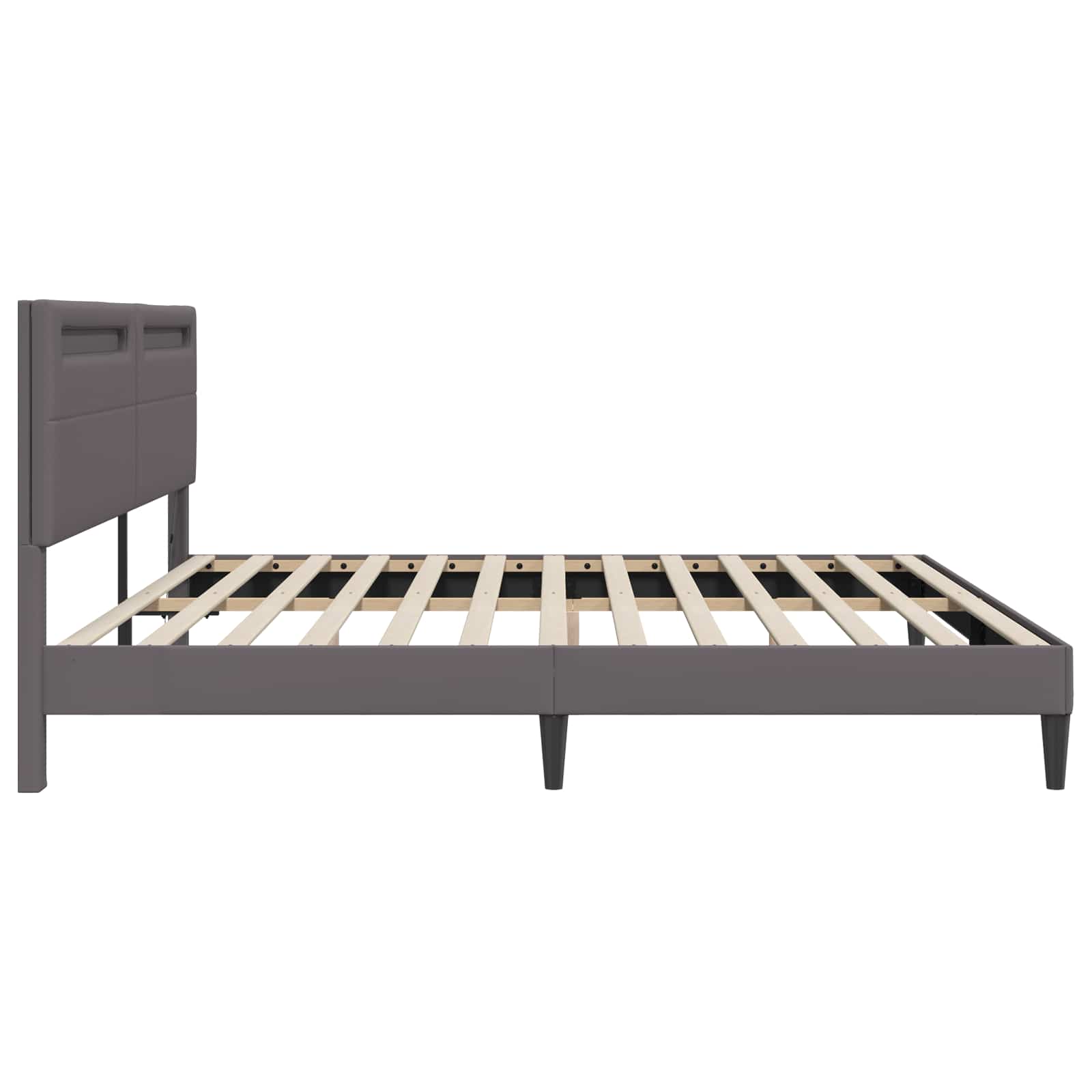 vidaXL Ramka łóżka z paskami LED Szary 180 x 200 cm Ekoskóra