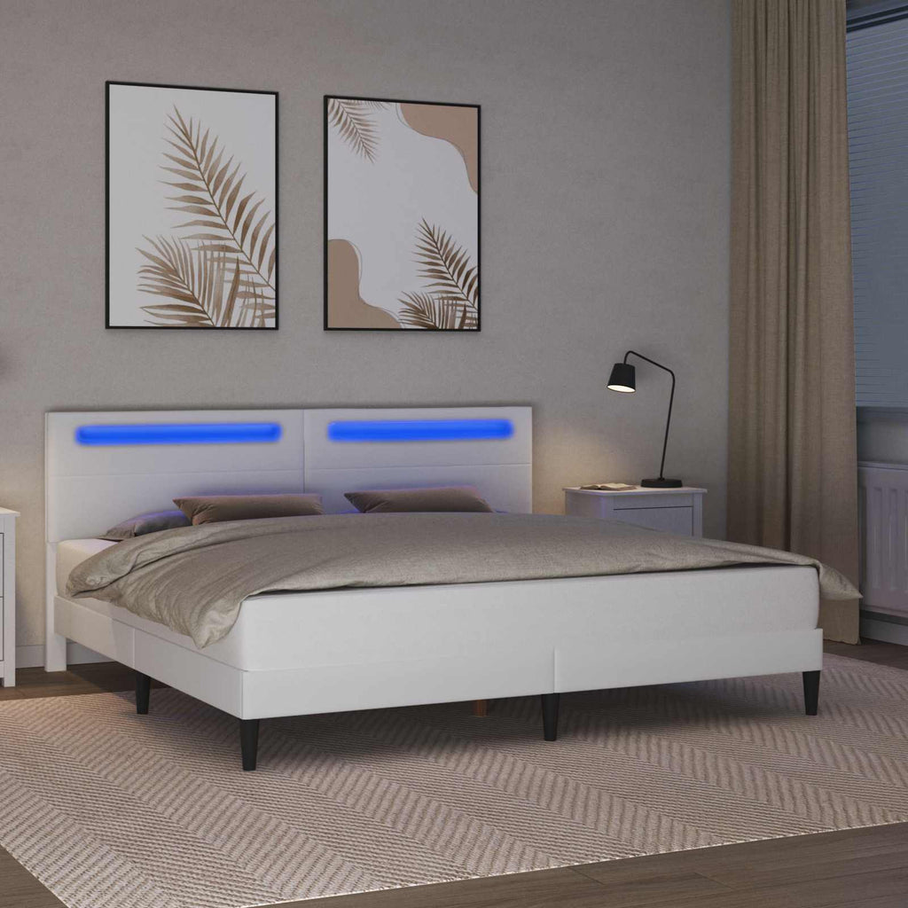vidaXL Ramka łóżka z paskami LED Biały 180 x 200 cm Ekoskóra
