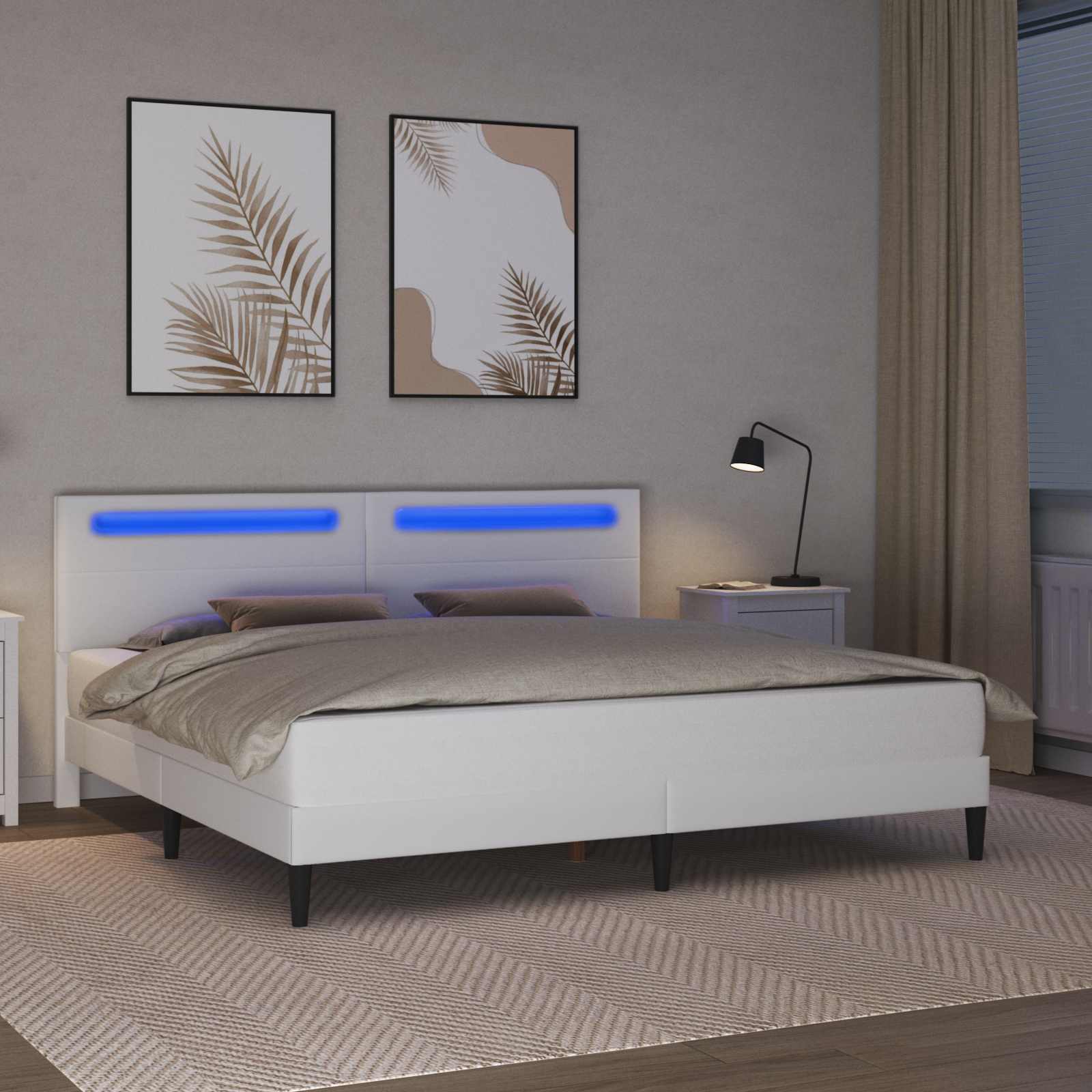 vidaXL Ramka łóżka z paskami LED Biały 180 x 200 cm Ekoskóra
