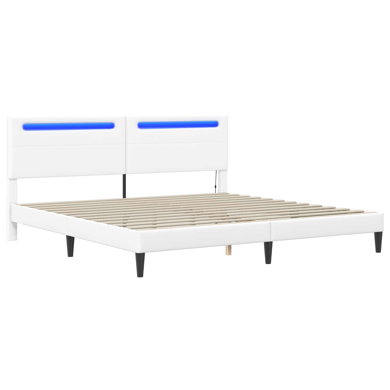 vidaXL Ramka łóżka z paskami LED Biały 180 x 200 cm Ekoskóra