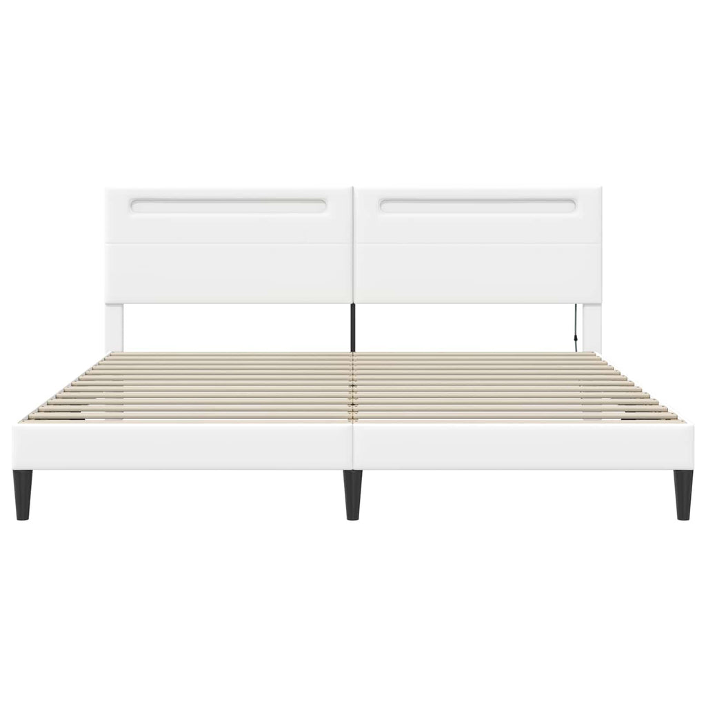 vidaXL Ramka łóżka z paskami LED Biały 180 x 200 cm Ekoskóra