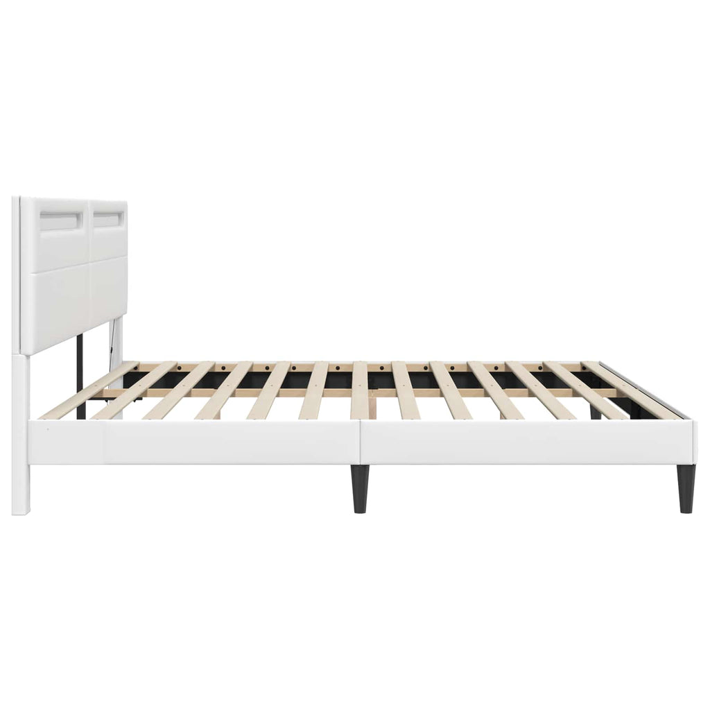 vidaXL Ramka łóżka z paskami LED Biały 180 x 200 cm Ekoskóra