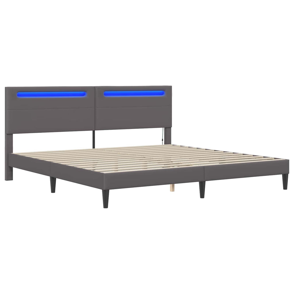 vidaXL Ramka łóżka z paskami LED Szary 200 x 200 cm Ekoskóra