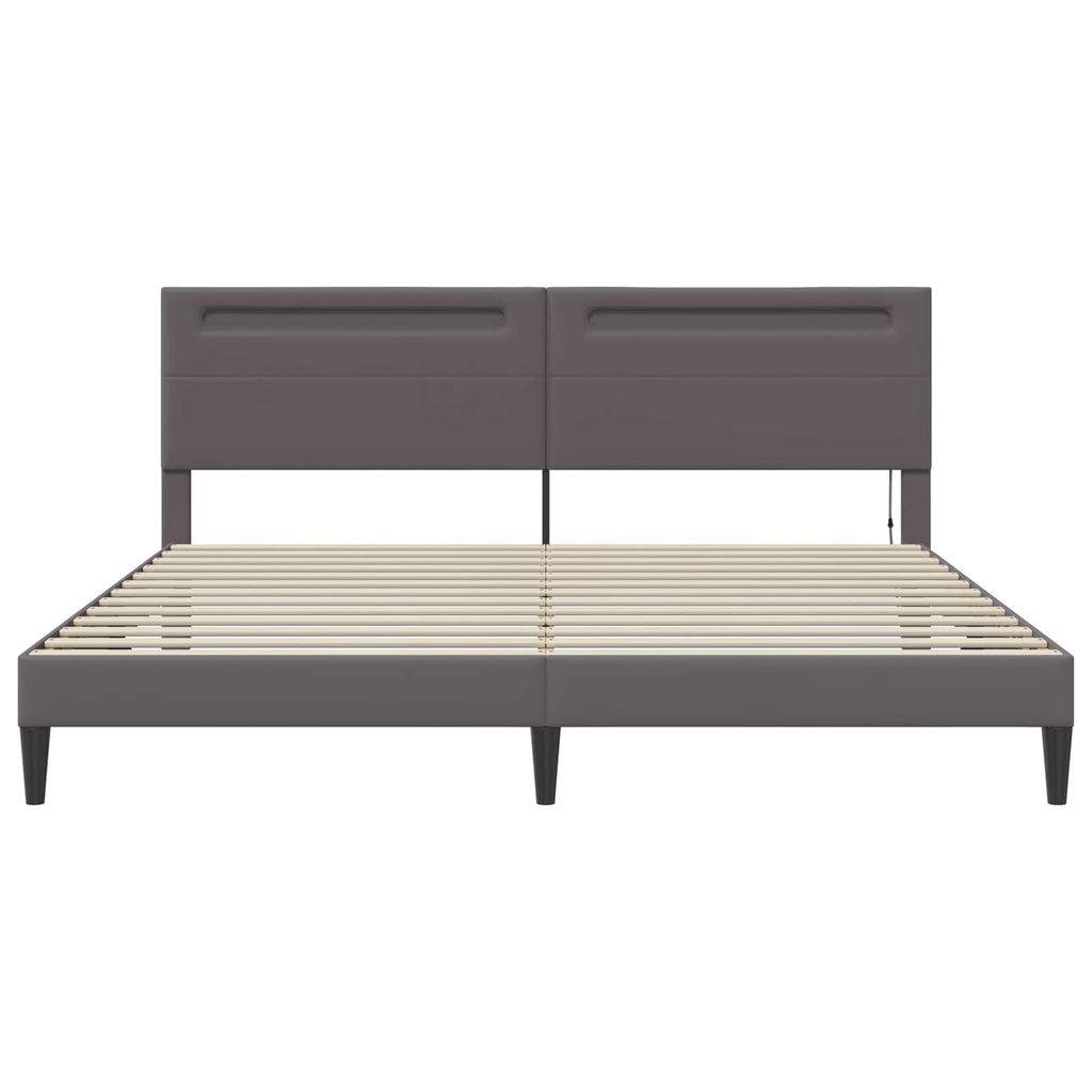 vidaXL Ramka łóżka z paskami LED Szary 200 x 200 cm Ekoskóra