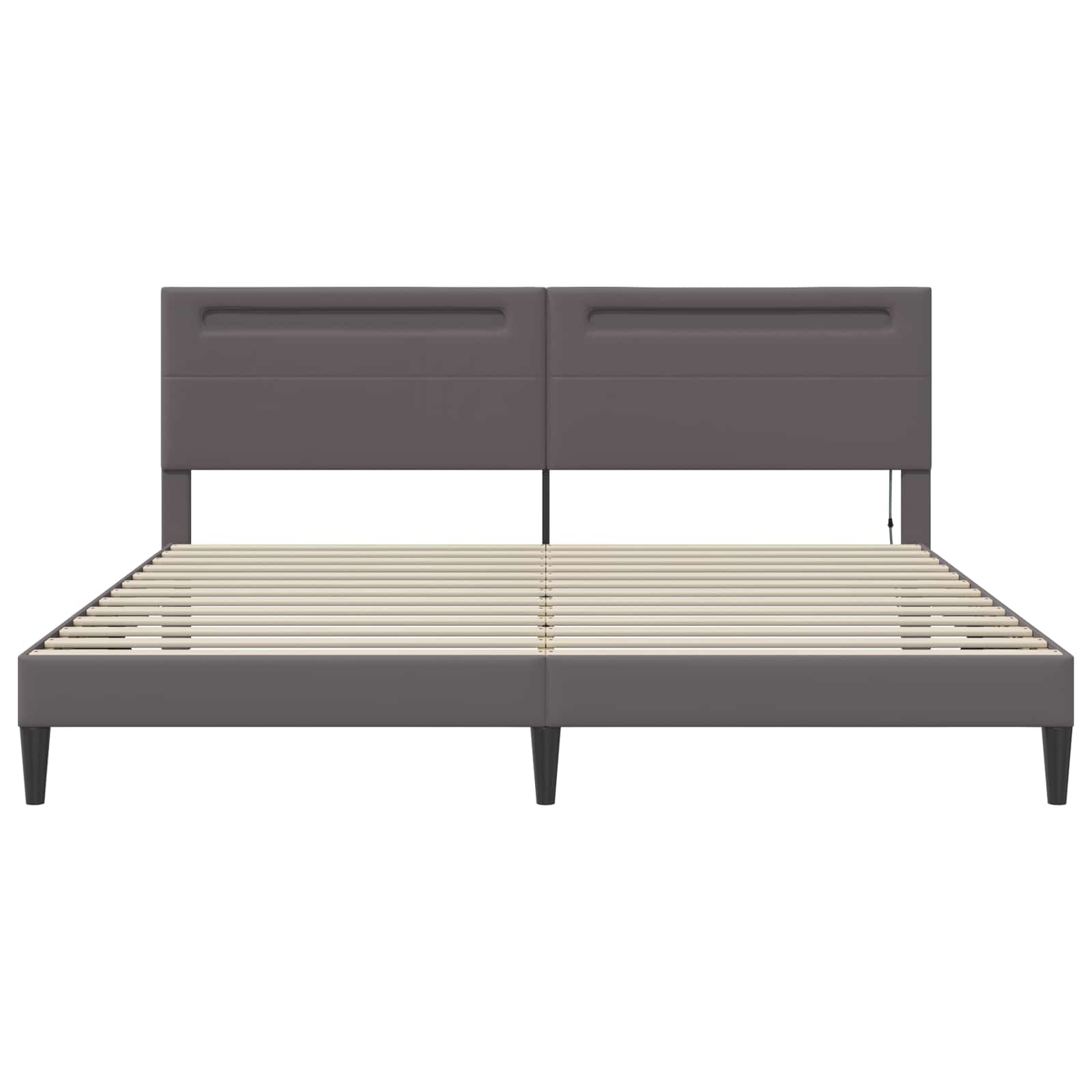 vidaXL Ramka łóżka z paskami LED Szary 200 x 200 cm Ekoskóra