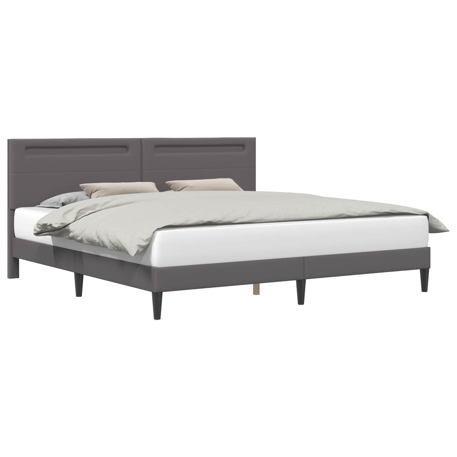 vidaXL Ramka łóżka z paskami LED Szary 200 x 200 cm Ekoskóra