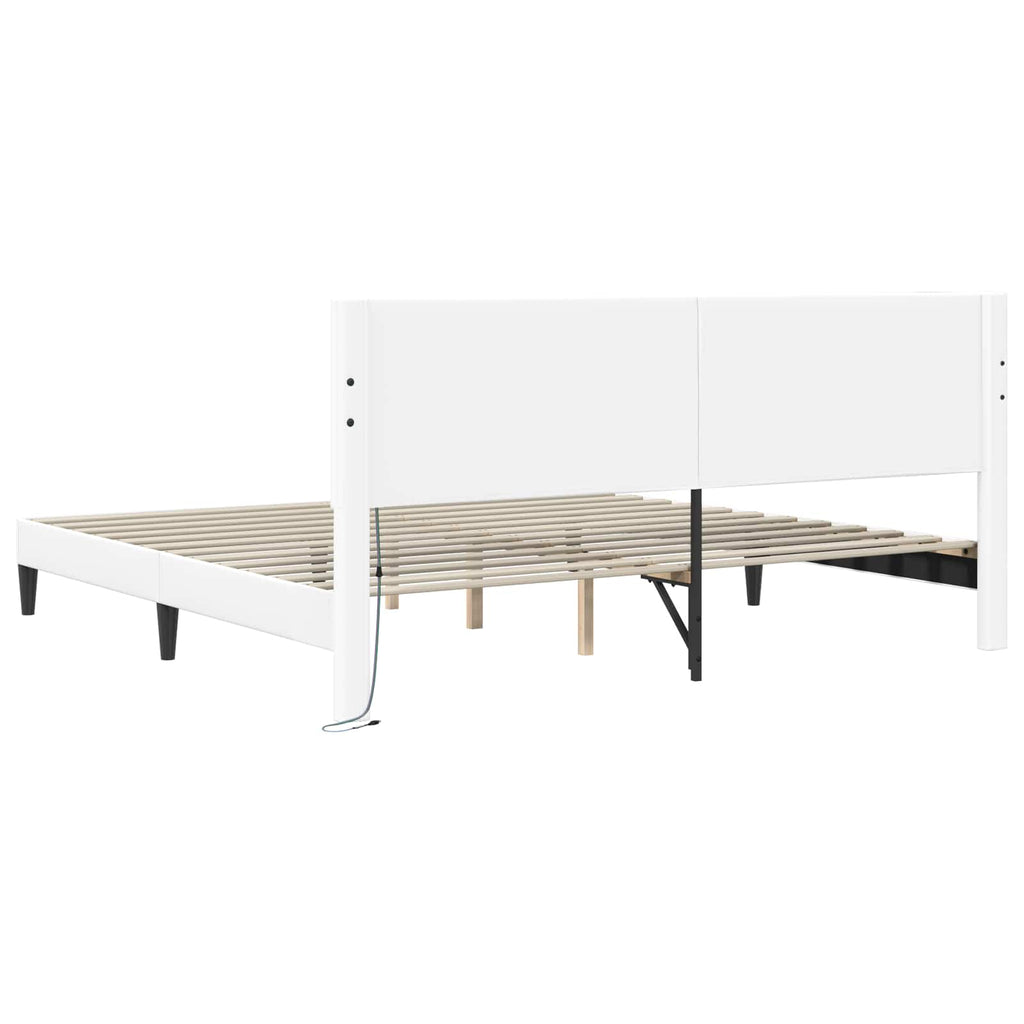 vidaXL Ramka łóżka z paskami LED Biały 200 x 200 cm Ekoskóra