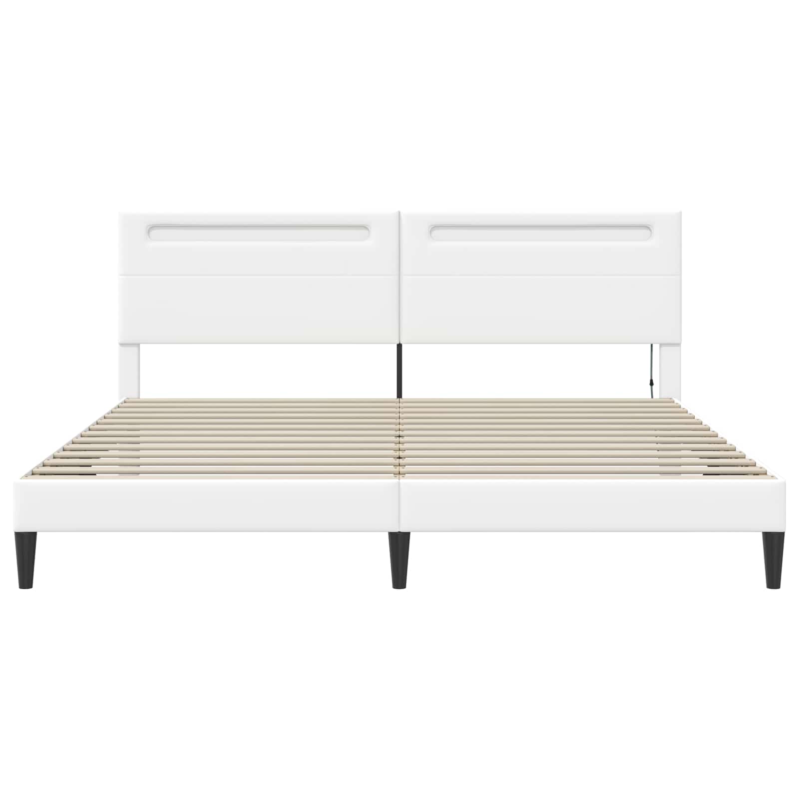 vidaXL Ramka łóżka z paskami LED Biały 200 x 200 cm Ekoskóra