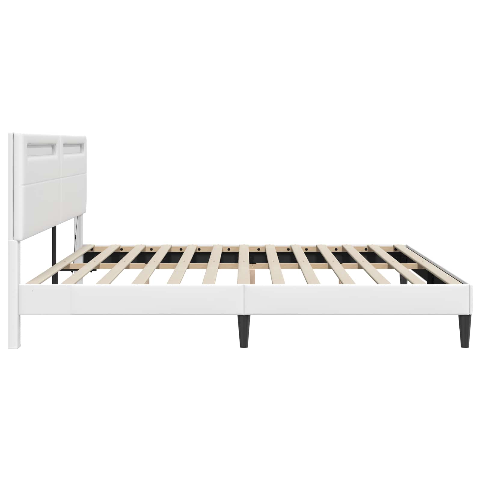 vidaXL Ramka łóżka z paskami LED Biały 200 x 200 cm Ekoskóra