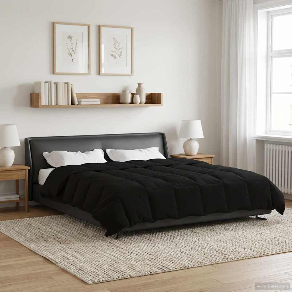 vidaXL Letni Kołdra Kwiłtowany Czarny 200 x 200 cm Mikrofibra