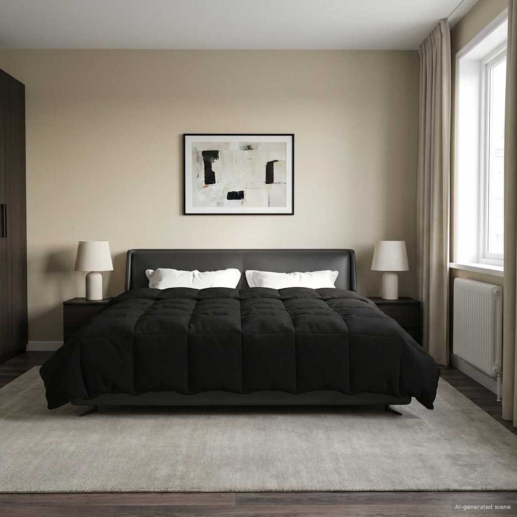 vidaXL Letni Kołdra Kwiłtowany Czarny 200 x 200 cm Mikrofibra