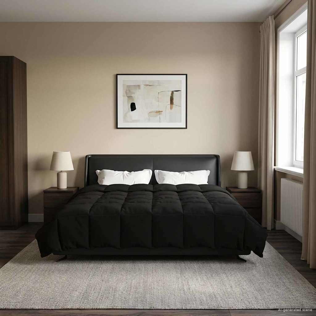 vidaXL Letni Kołdra Kwiłtowany Czarny 200 x 240 cm Mikrofibra