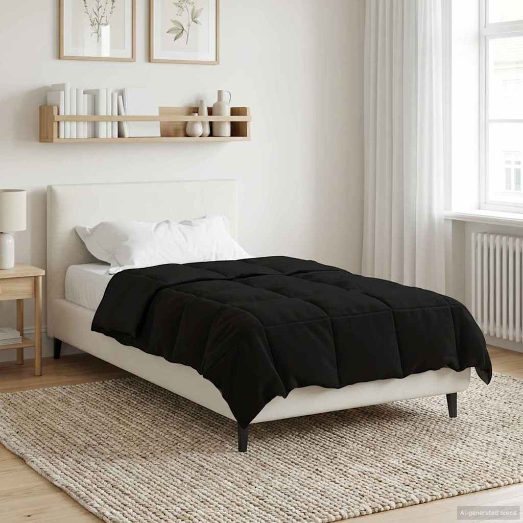 vidaXL Letni Kołdra Kwiłtowany Czarny 135 x 220 cm Mikrofibra